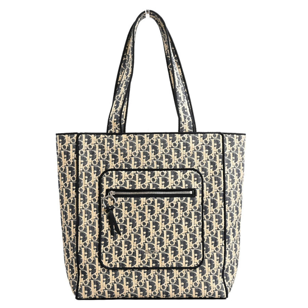 Christian Dior Oblique Denim Tote Bag monogram pattern blue beige